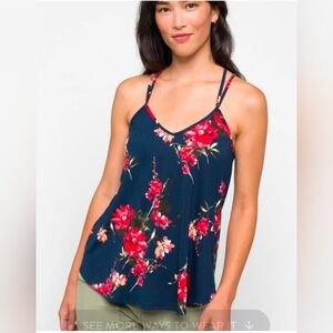 NWT Papermoon basima back navy blue floral Strappy knit tank top boho shirt 3X